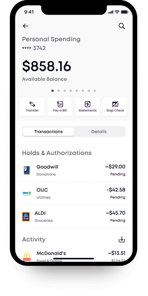 Personal Spending screen